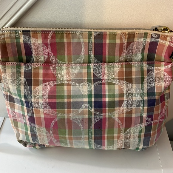 COACH POPPY DAISY MADRAS PASTEL TARTAN PLAID CROSSBODY BAG F22146 - Picture 5 of 9